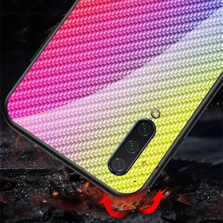 For Xiaomi Mi CC9 / Mi 9 Lite Gradient Carbon Fiber Texture TPU Border Tempered Glass Case