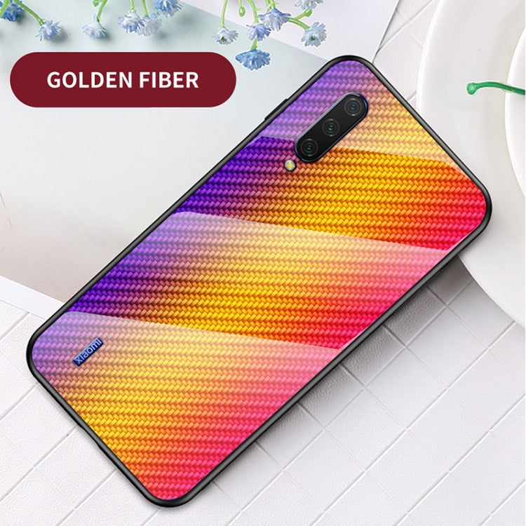 For Xiaomi Mi CC9 / Mi 9 Lite Gradient Carbon Fiber Texture TPU Border Tempered Glass Case