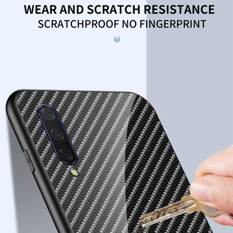 For Xiaomi Mi CC9 / Mi 9 Lite Gradient Carbon Fiber Texture TPU Border Tempered Glass Case