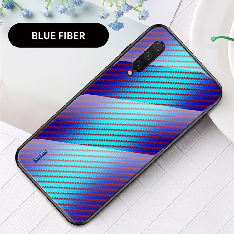 For Xiaomi Mi CC9 / Mi 9 Lite Gradient Carbon Fiber Texture TPU Border Tempered Glass Case