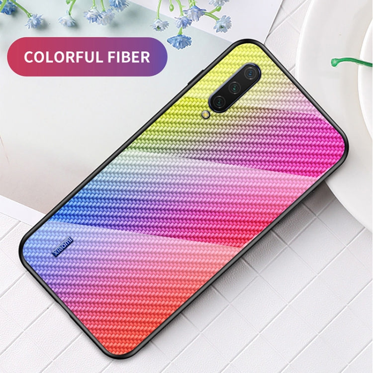 For Xiaomi Mi CC9 / Mi 9 Lite Gradient Carbon Fiber Texture TPU Border Tempered Glass Case