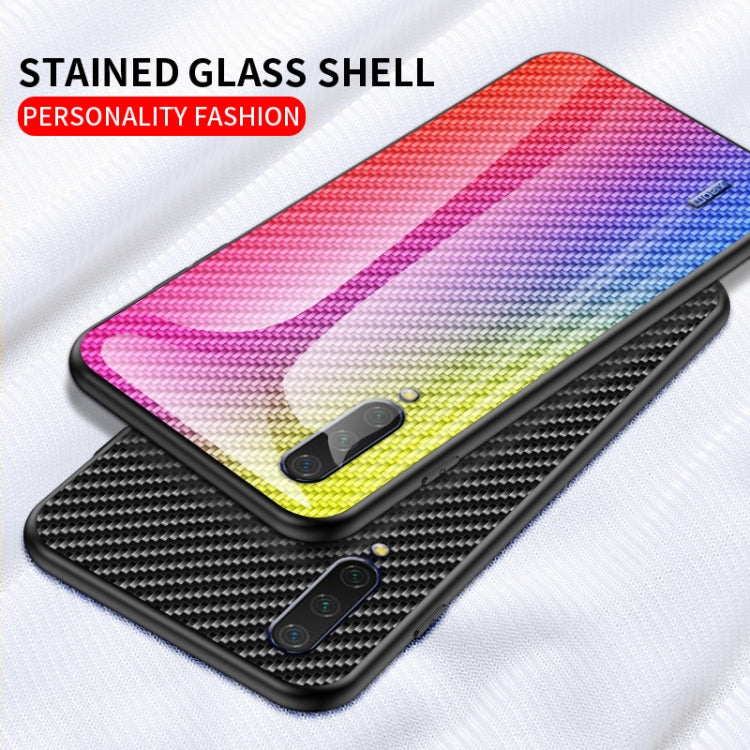For Xiaomi Mi CC9 / Mi 9 Lite Gradient Carbon Fiber Texture TPU Border Tempered Glass Case