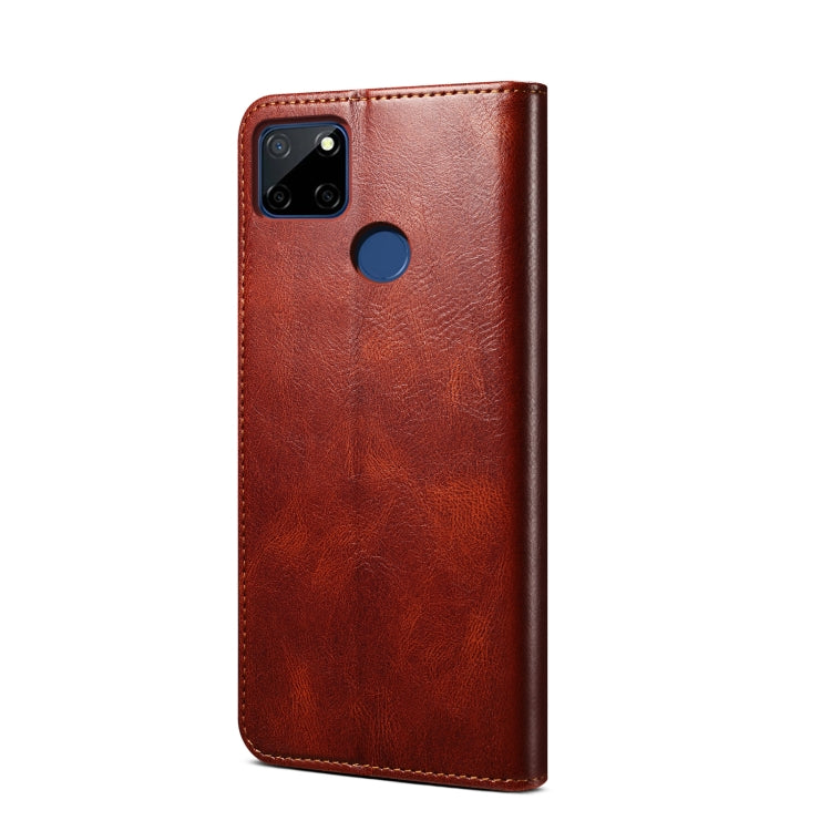 For OPPO Realme C21Y Simple Wax Crazy Horse Texture Horizontal Flip Leather Case with Card Slots & Holder