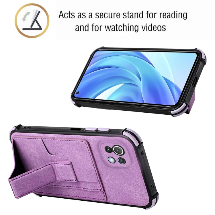 For Xiaomi Mi 11 Lite Dream PU + TPU Four-corner Shockproof Back Cover Case with Card Slots & Holder