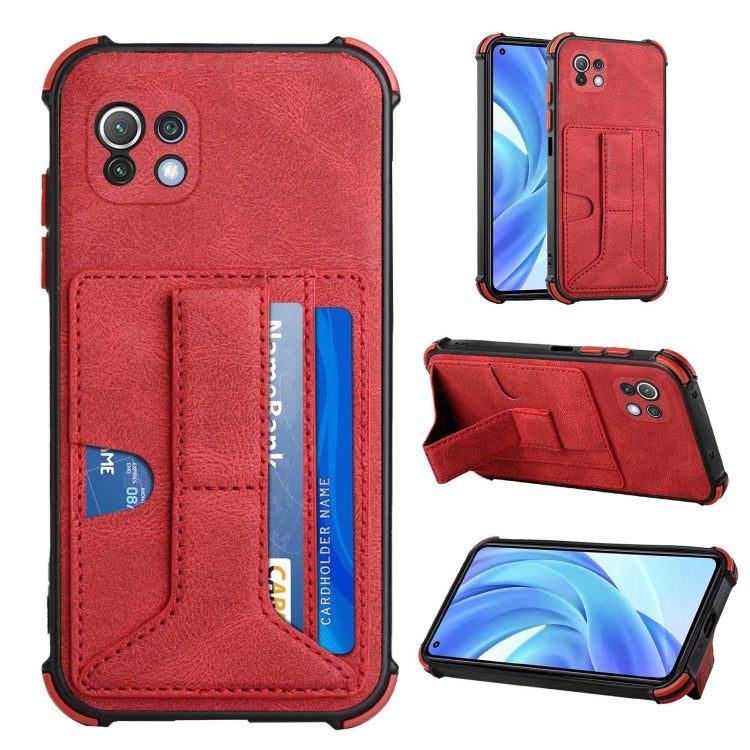 For Xiaomi Mi 11 Lite Dream PU + TPU Four-corner Shockproof Back Cover Case with Card Slots & Holder