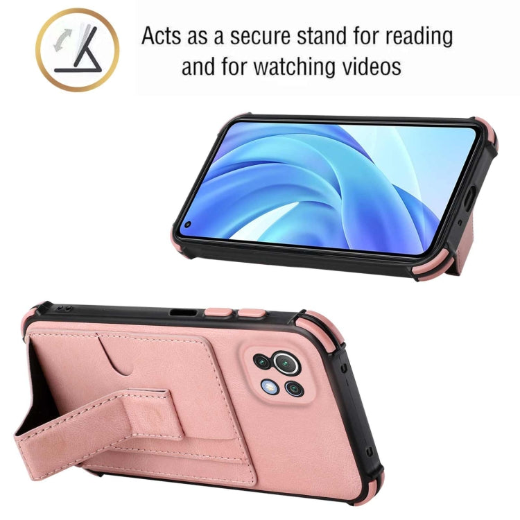 For Xiaomi Mi 11 Lite Dream PU + TPU Four-corner Shockproof Back Cover Case with Card Slots & Holder