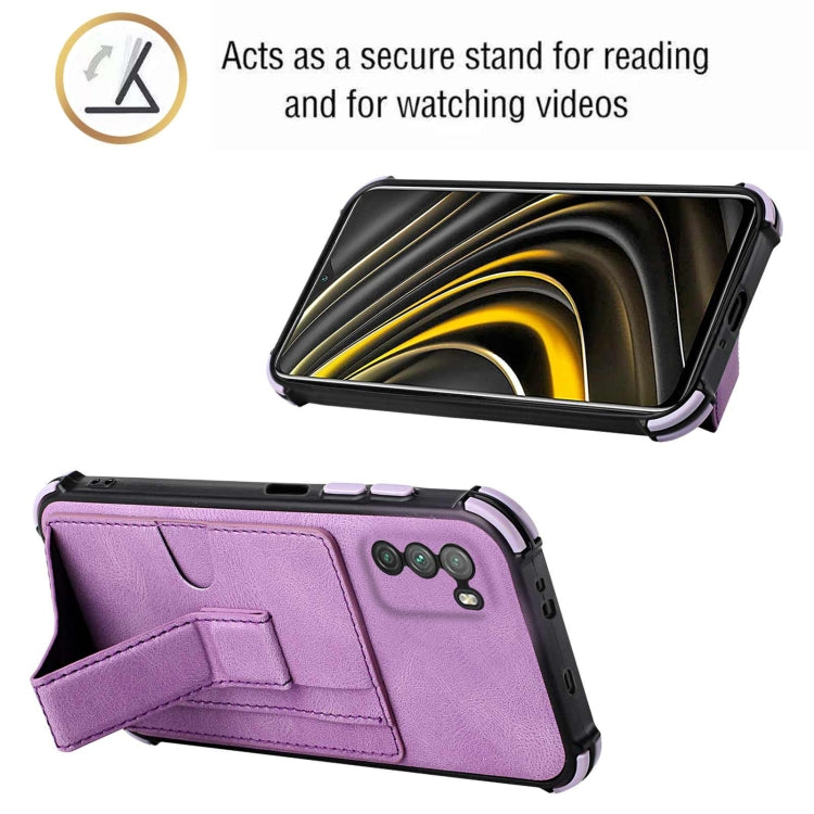 For Xiaomi Poco M3 Dream PU + TPU Four-corner Shockproof Back Cover Case with Card Slots & Holder