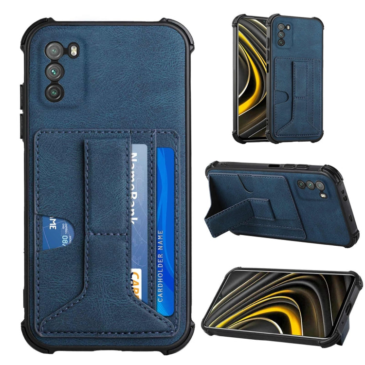 For Xiaomi Poco M3 Dream PU + TPU Four-corner Shockproof Back Cover Case with Card Slots & Holder