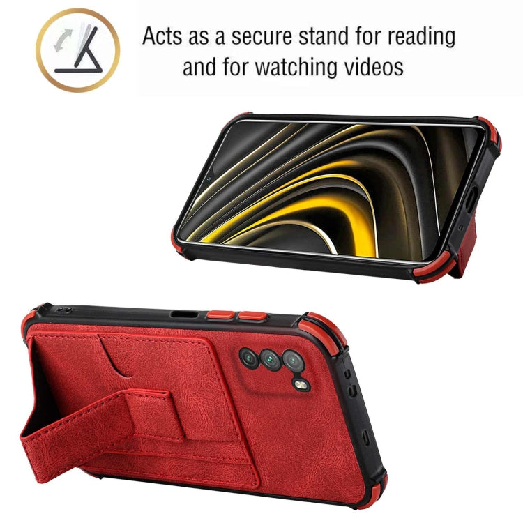 For Xiaomi Poco M3 Dream PU + TPU Four-corner Shockproof Back Cover Case with Card Slots & Holder