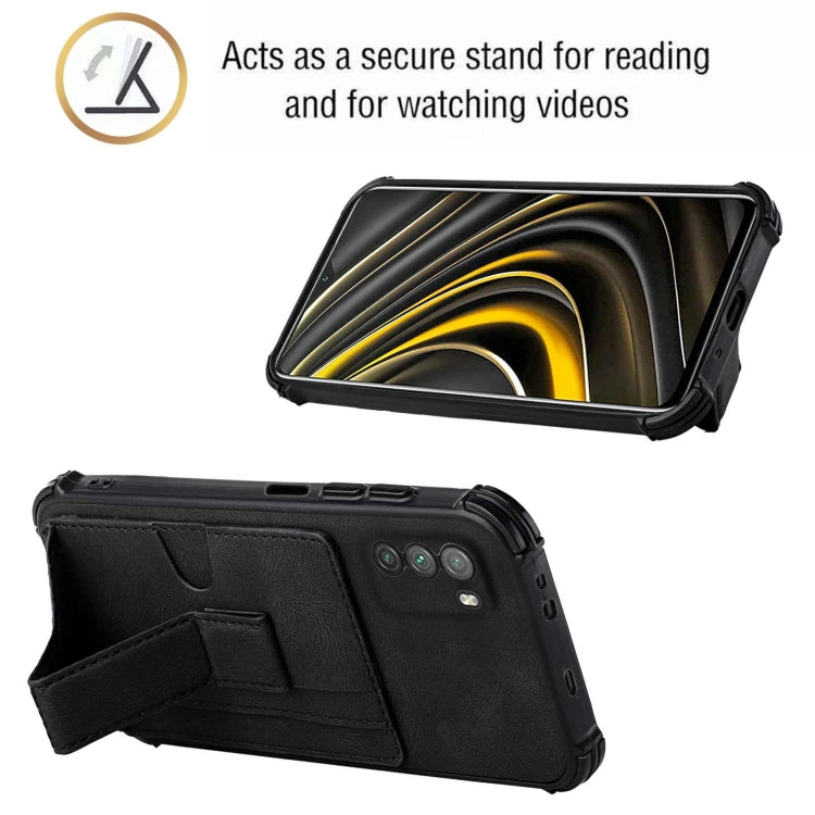For Xiaomi Poco M3 Dream PU + TPU Four-corner Shockproof Back Cover Case with Card Slots & Holder