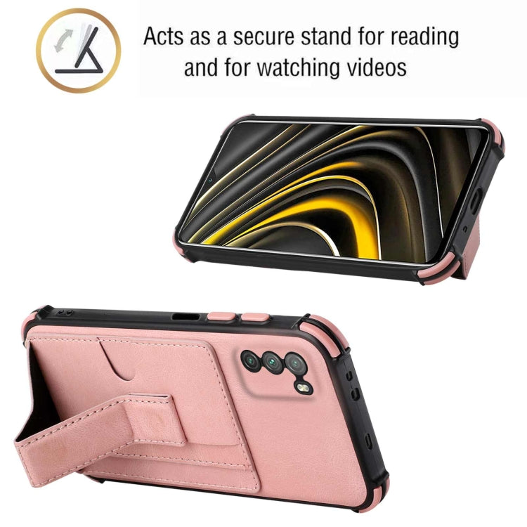 For Xiaomi Poco M3 Dream PU + TPU Four-corner Shockproof Back Cover Case with Card Slots & Holder