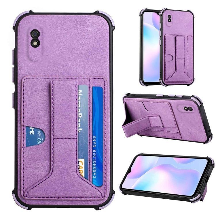 For Xiaomi Redmi 9A / Redmi 9i Dream PU + TPU Four-corner Shockproof Back Cover Case with Card Slots & Holder