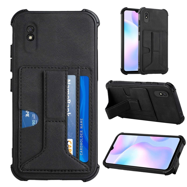 For Xiaomi Redmi 9A / Redmi 9i Dream PU + TPU Four-corner Shockproof Back Cover Case with Card Slots & Holder