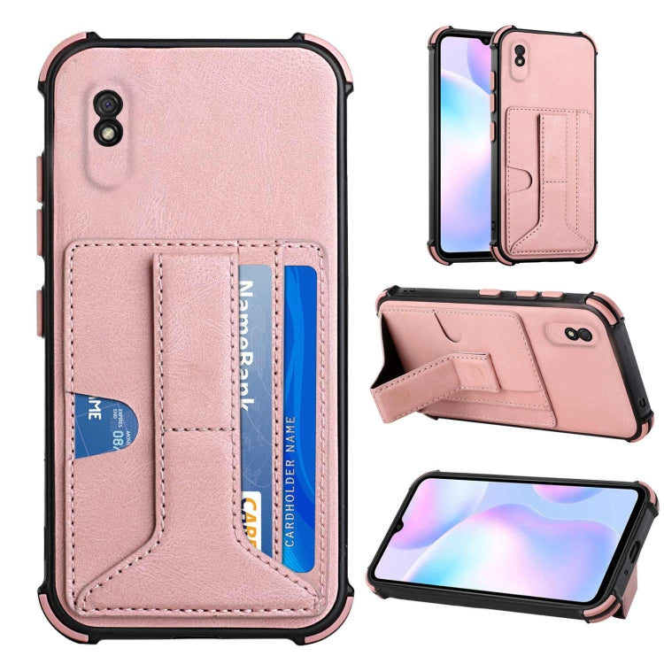 For Xiaomi Redmi 9A / Redmi 9i Dream PU + TPU Four-corner Shockproof Back Cover Case with Card Slots & Holder