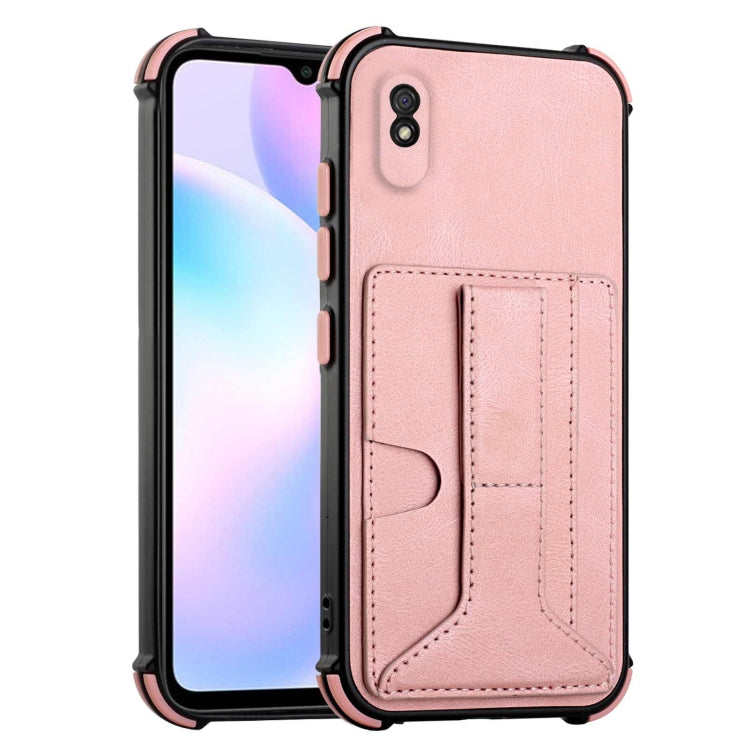 For Xiaomi Redmi 9A / Redmi 9i Dream PU + TPU Four-corner Shockproof Back Cover Case with Card Slots & Holder