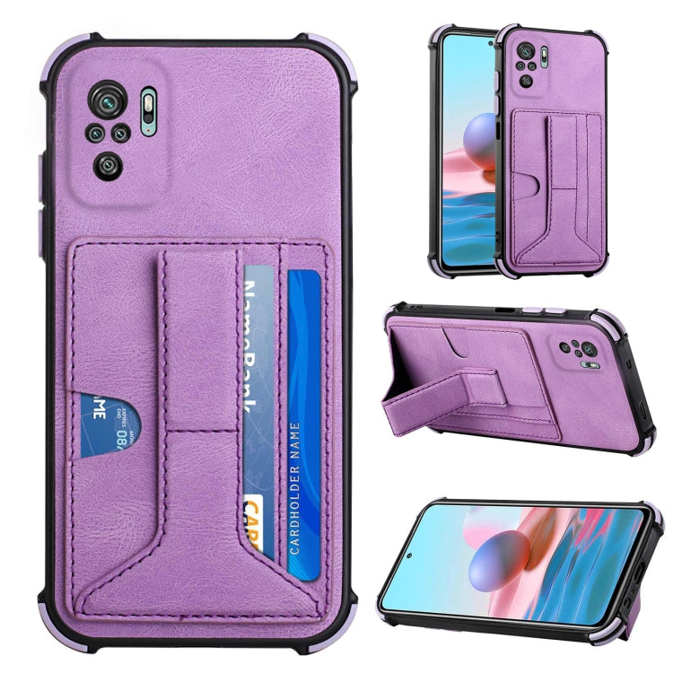 For Xiaomi Redmi Note 10 4G / Note 10S Dream PU + TPU Four-corner Shockproof Back Cover Case with Card Slots & Holder
