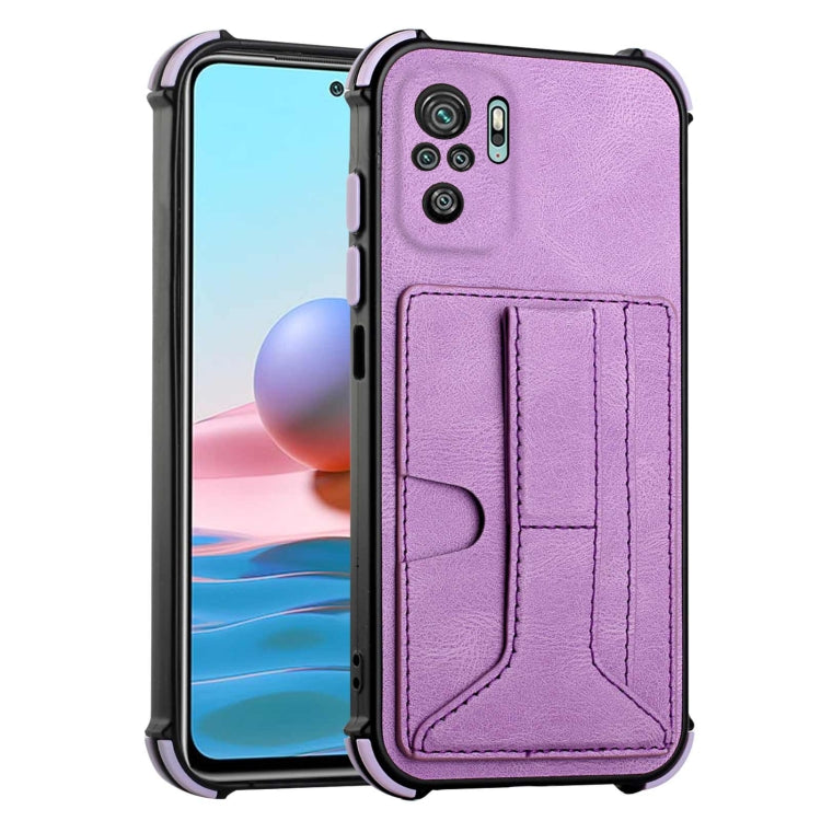 For Xiaomi Redmi Note 10 4G / Note 10S Dream PU + TPU Four-corner Shockproof Back Cover Case with Card Slots & Holder