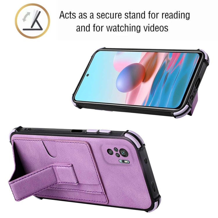 For Xiaomi Redmi Note 10 4G / Note 10S Dream PU + TPU Four-corner Shockproof Back Cover Case with Card Slots & Holder