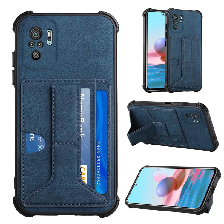 For Xiaomi Redmi Note 10 4G / Note 10S Dream PU + TPU Four-corner Shockproof Back Cover Case with Card Slots & Holder