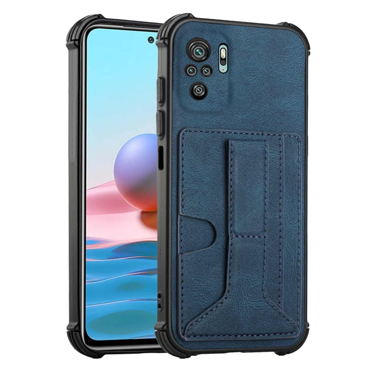 For Xiaomi Redmi Note 10 4G / Note 10S Dream PU + TPU Four-corner Shockproof Back Cover Case with Card Slots & Holder
