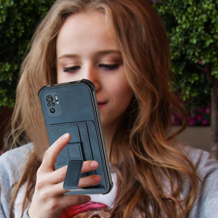 For Xiaomi Redmi Note 10 4G / Note 10S Dream PU + TPU Four-corner Shockproof Back Cover Case with Card Slots & Holder