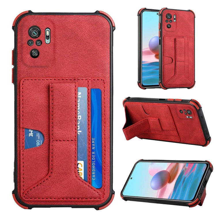 For Xiaomi Redmi Note 10 4G / Note 10S Dream PU + TPU Four-corner Shockproof Back Cover Case with Card Slots & Holder