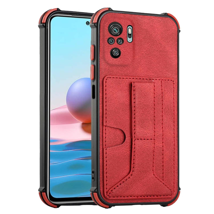 For Xiaomi Redmi Note 10 4G / Note 10S Dream PU + TPU Four-corner Shockproof Back Cover Case with Card Slots & Holder