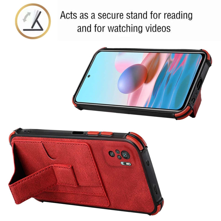 For Xiaomi Redmi Note 10 4G / Note 10S Dream PU + TPU Four-corner Shockproof Back Cover Case with Card Slots & Holder
