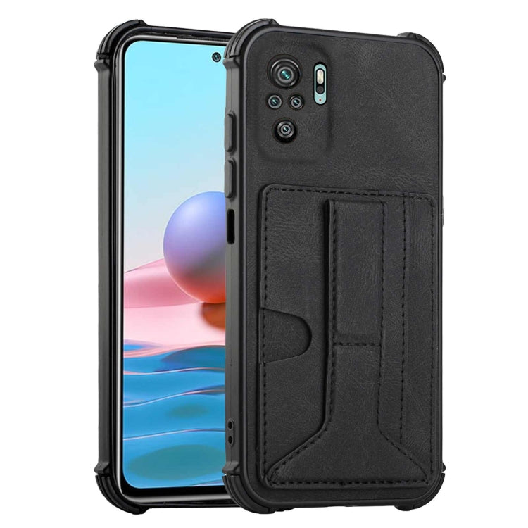 For Xiaomi Redmi Note 10 4G / Note 10S Dream PU + TPU Four-corner Shockproof Back Cover Case with Card Slots & Holder