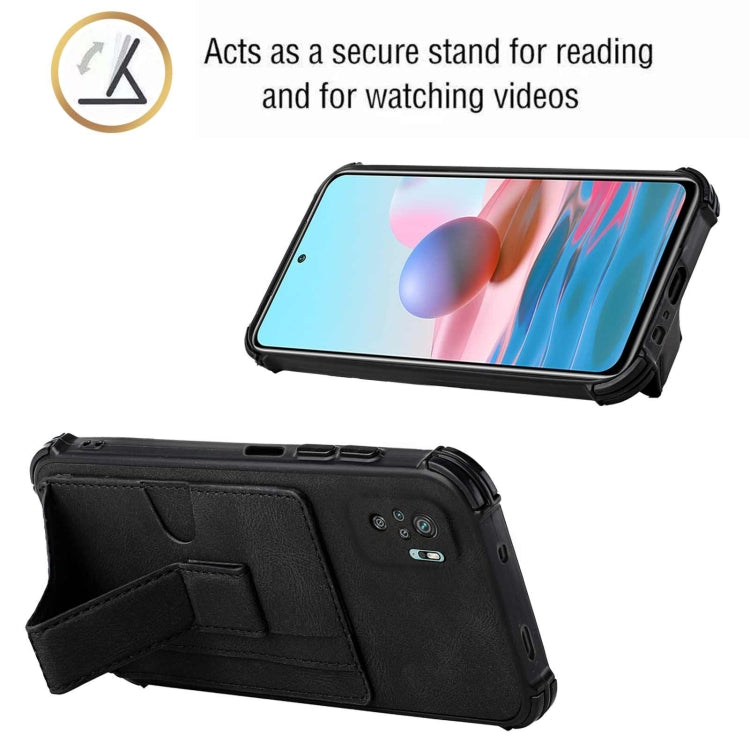 For Xiaomi Redmi Note 10 4G / Note 10S Dream PU + TPU Four-corner Shockproof Back Cover Case with Card Slots & Holder