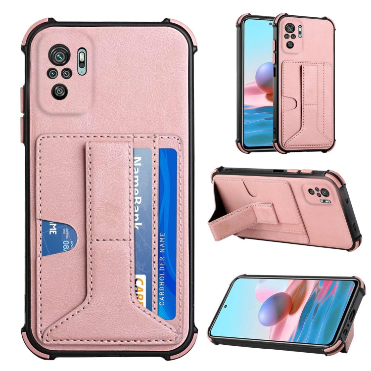 For Xiaomi Redmi Note 10 4G / Note 10S Dream PU + TPU Four-corner Shockproof Back Cover Case with Card Slots & Holder