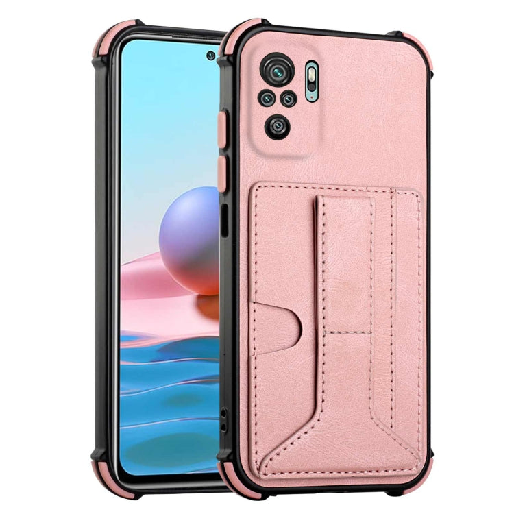 For Xiaomi Redmi Note 10 4G / Note 10S Dream PU + TPU Four-corner Shockproof Back Cover Case with Card Slots & Holder