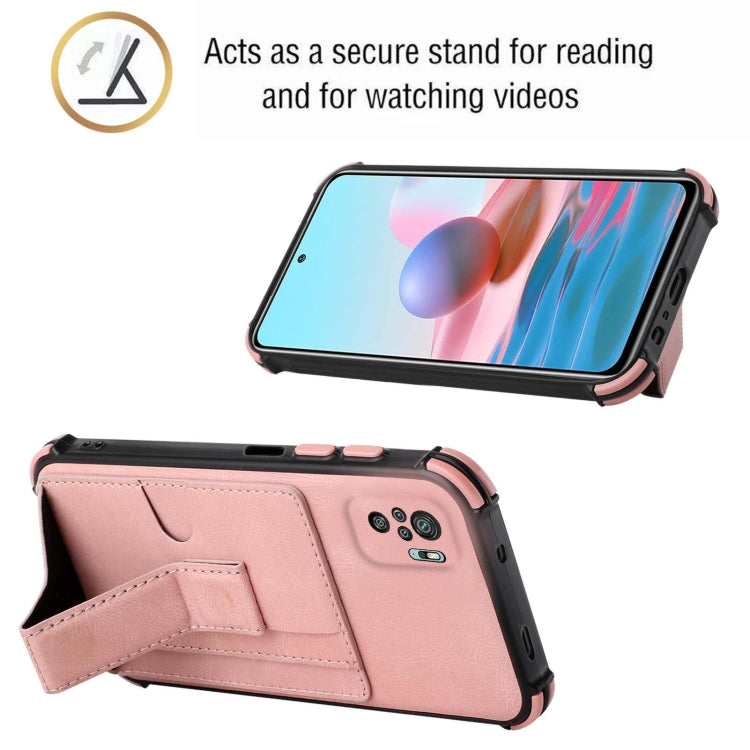 For Xiaomi Redmi Note 10 4G / Note 10S Dream PU + TPU Four-corner Shockproof Back Cover Case with Card Slots & Holder