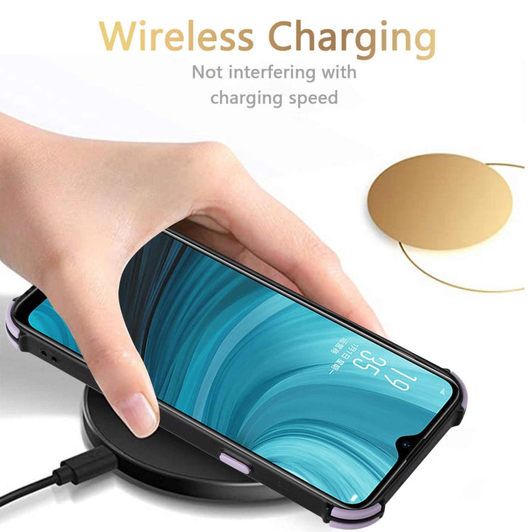 For OPPO A7 / A5s / A12 / A11k Dream PU + TPU Four-corner Shockproof Back Cover Case with Card Slots & Holder