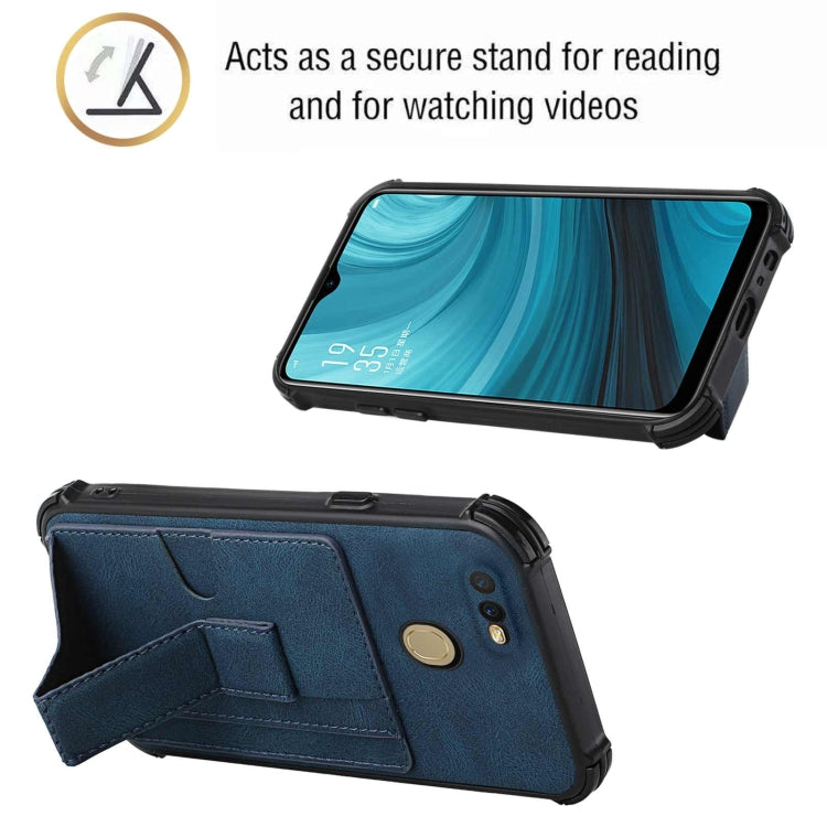 For OPPO A7 / A5s / A12 / A11k Dream PU + TPU Four-corner Shockproof Back Cover Case with Card Slots & Holder