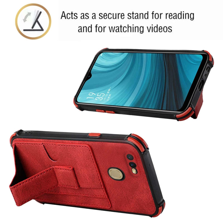 For OPPO A7 / A5s / A12 / A11k Dream PU + TPU Four-corner Shockproof Back Cover Case with Card Slots & Holder