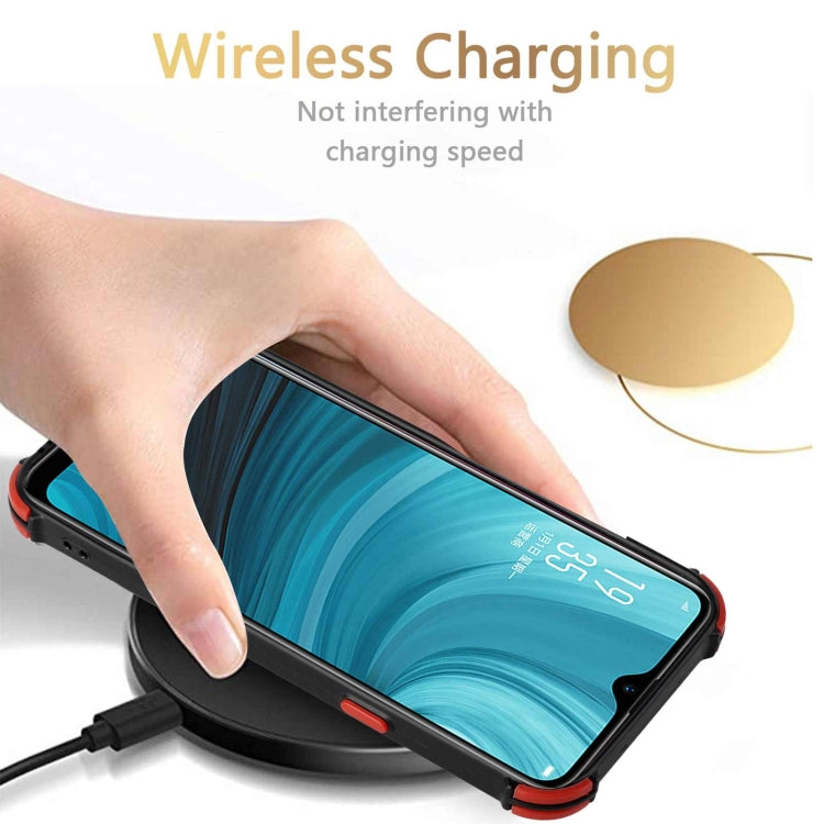 For OPPO A7 / A5s / A12 / A11k Dream PU + TPU Four-corner Shockproof Back Cover Case with Card Slots & Holder