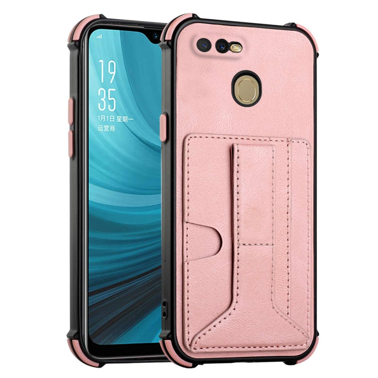 For OPPO A7 / A5s / A12 / A11k Dream PU + TPU Four-corner Shockproof Back Cover Case with Card Slots & Holder