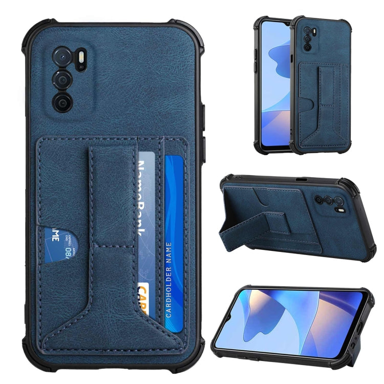 For OPPO A16 Dream PU + TPU Four-corner Shockproof Back Cover Case with Card Slots & Holder