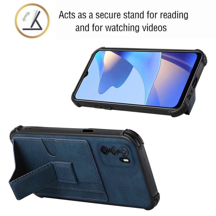 For OPPO A16 Dream PU + TPU Four-corner Shockproof Back Cover Case with Card Slots & Holder