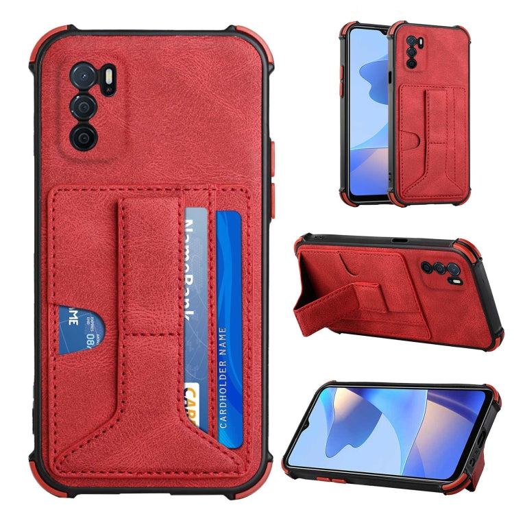 For OPPO A16 Dream PU + TPU Four-corner Shockproof Back Cover Case with Card Slots & Holder