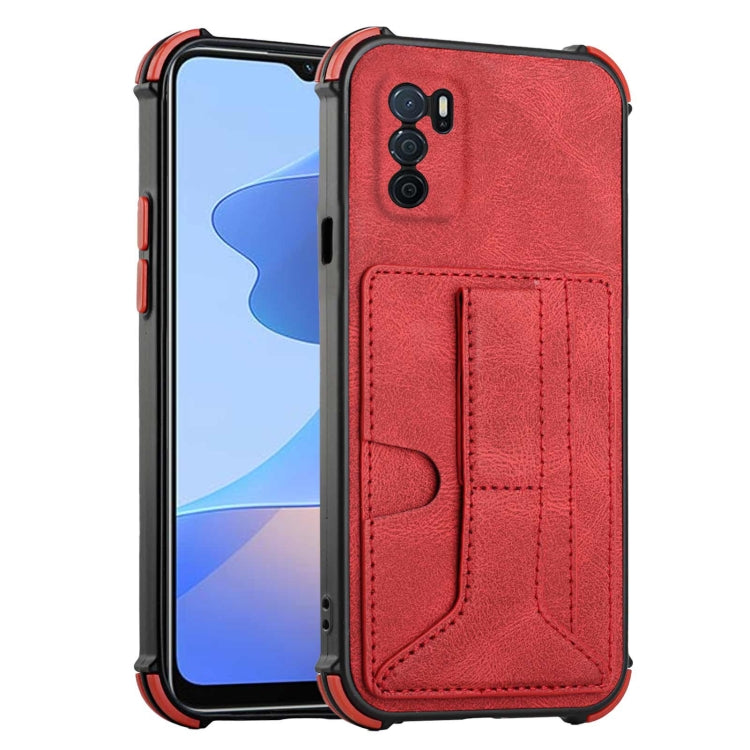 For OPPO A16 Dream PU + TPU Four-corner Shockproof Back Cover Case with Card Slots & Holder