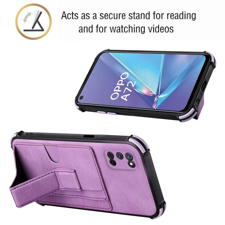For OPPO A52 / A72 / A92 Dream PU + TPU Four-corner Shockproof Back Cover Case with Card Slots & Holder