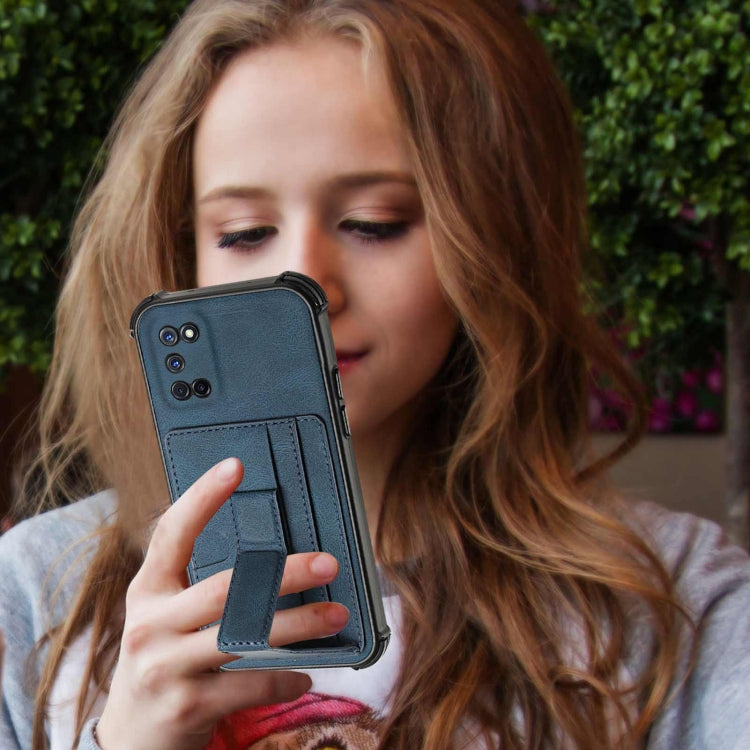 For OPPO A52 / A72 / A92 Dream PU + TPU Four-corner Shockproof Back Cover Case with Card Slots & Holder