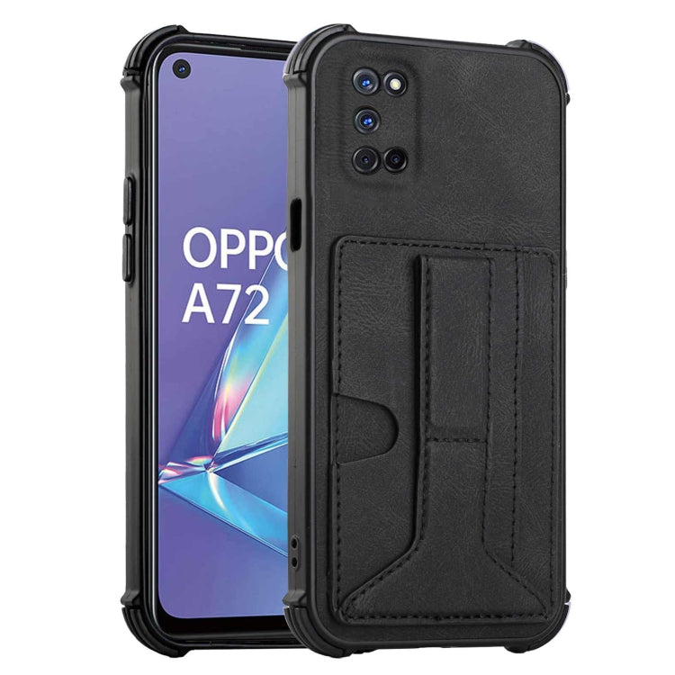 For OPPO A52 / A72 / A92 Dream PU + TPU Four-corner Shockproof Back Cover Case with Card Slots & Holder