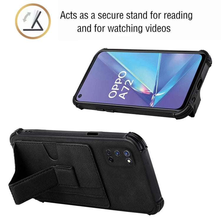For OPPO A52 / A72 / A92 Dream PU + TPU Four-corner Shockproof Back Cover Case with Card Slots & Holder
