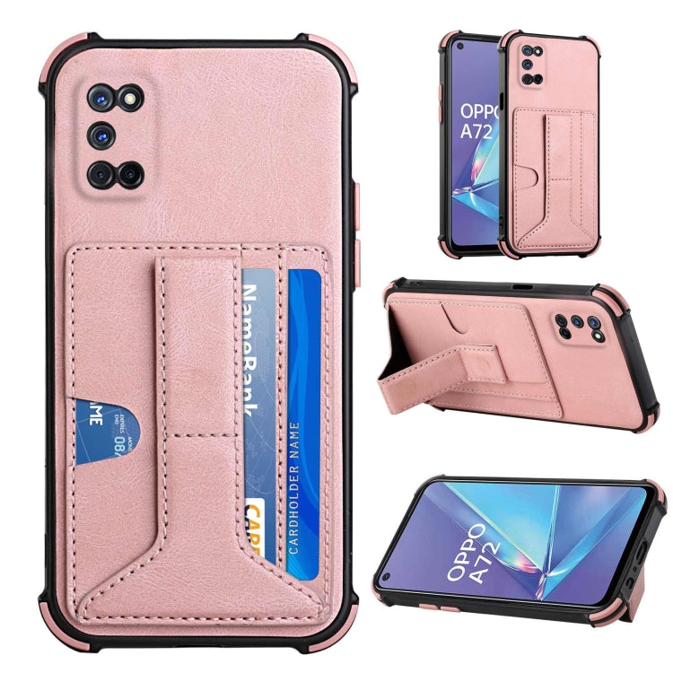 For OPPO A52 / A72 / A92 Dream PU + TPU Four-corner Shockproof Back Cover Case with Card Slots & Holder