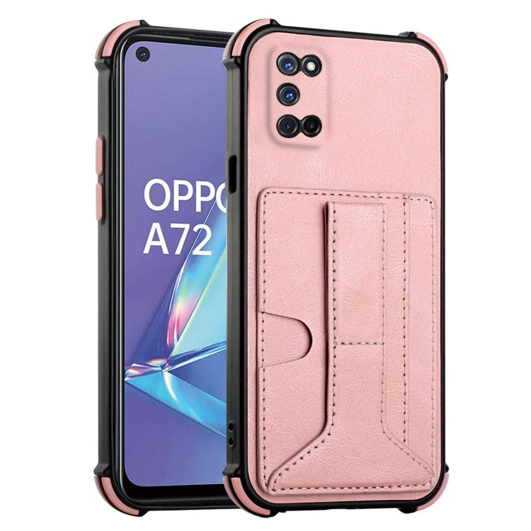 For OPPO A52 / A72 / A92 Dream PU + TPU Four-corner Shockproof Back Cover Case with Card Slots & Holder