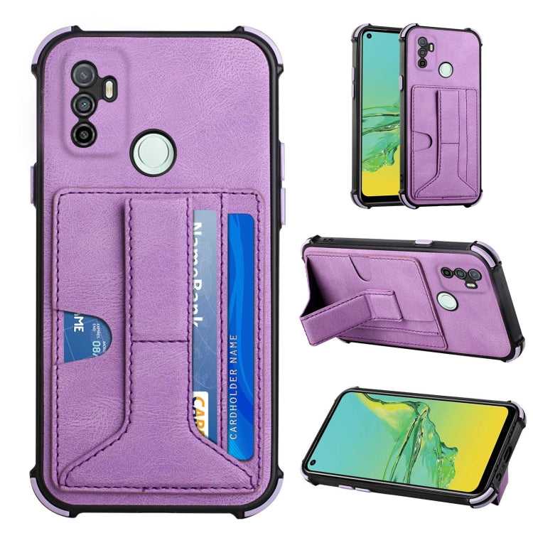 For OPPO A53 / A33 2020 / A32 Dream PU + TPU Four-corner Shockproof Back Cover Case with Card Slots & Holder