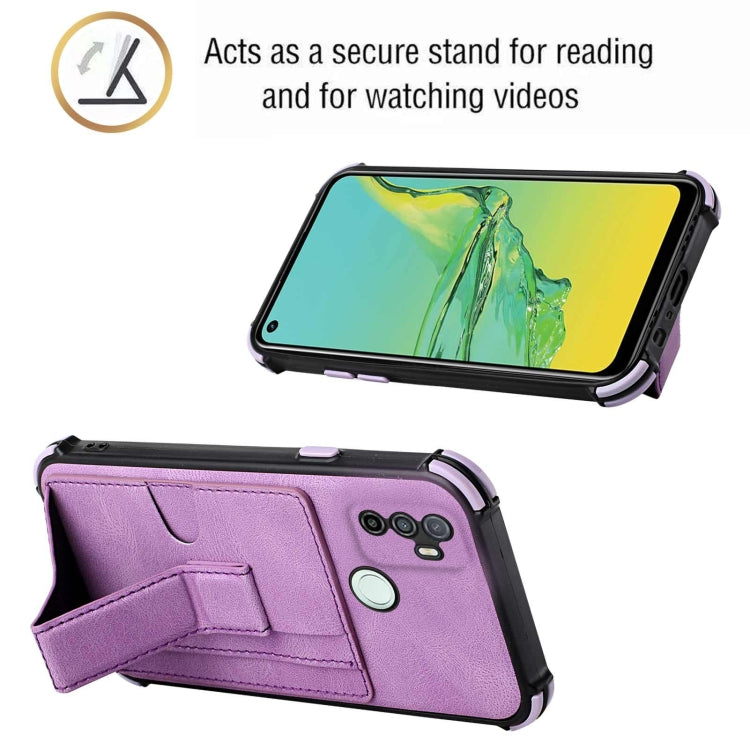 For OPPO A53 / A33 2020 / A32 Dream PU + TPU Four-corner Shockproof Back Cover Case with Card Slots & Holder